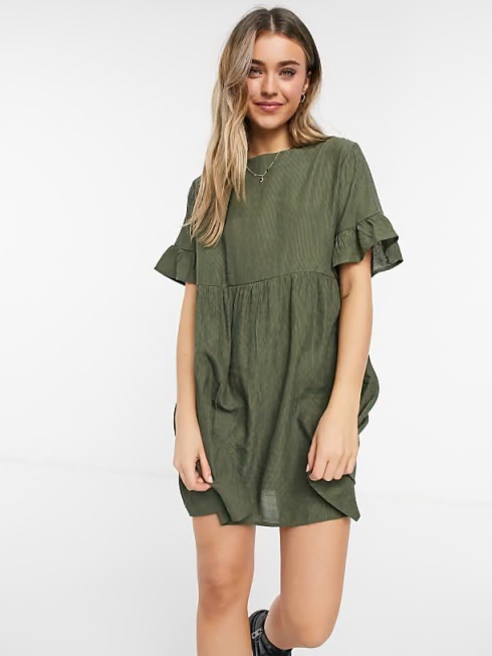 ASOS Lola May Olive Green Ruffle Sleeve Babydoll Dress
